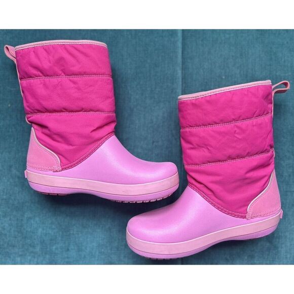 CROCS Kids Lodgepoint Snow Boot Size J3 Toddler Waterproof Pink Pull On - Picture 3 of 7
